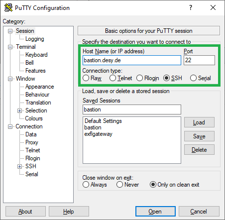 Using Putty to tunnel to Bastion