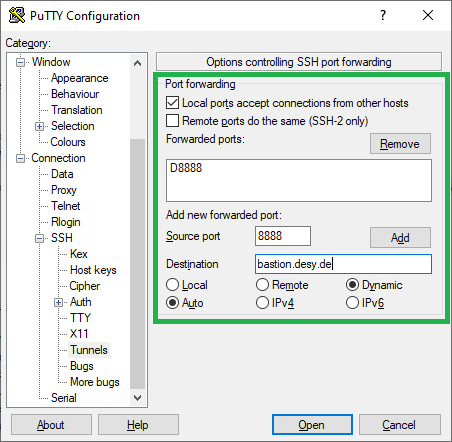 Enabling Bastion proxy at ``localhost:8888``