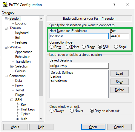 Using Putty to tunnel to Bastion