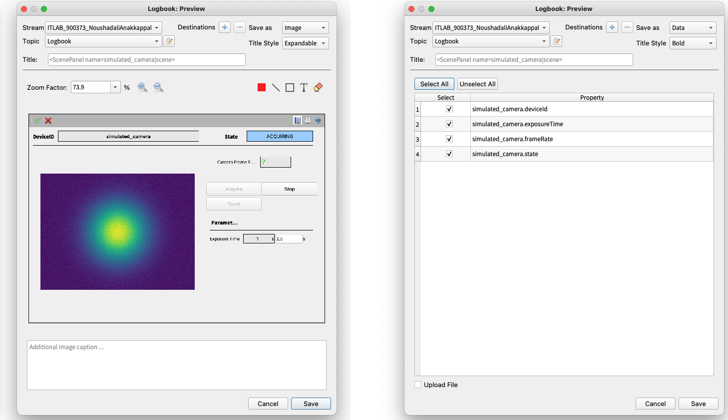 Logbook GUI with Image preview and Table preview