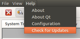 The menu bar with the ``Check for Updates`` option